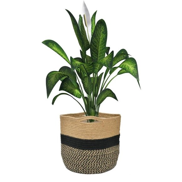 Jute Basket | Black Zigzag, Circle | 8, 12 Inches | Set of 2 - Picture 3 of 6